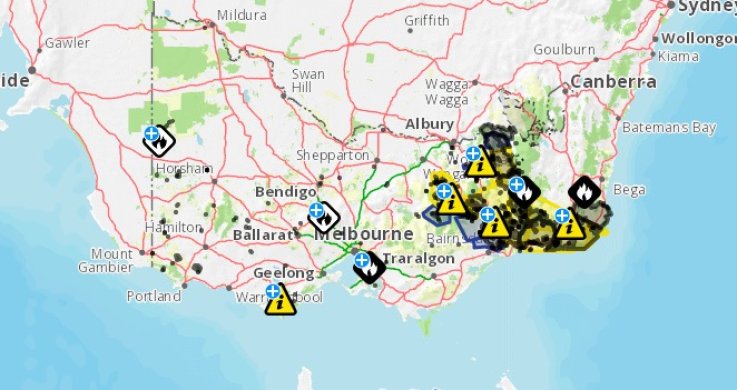 Victoria wildfires map