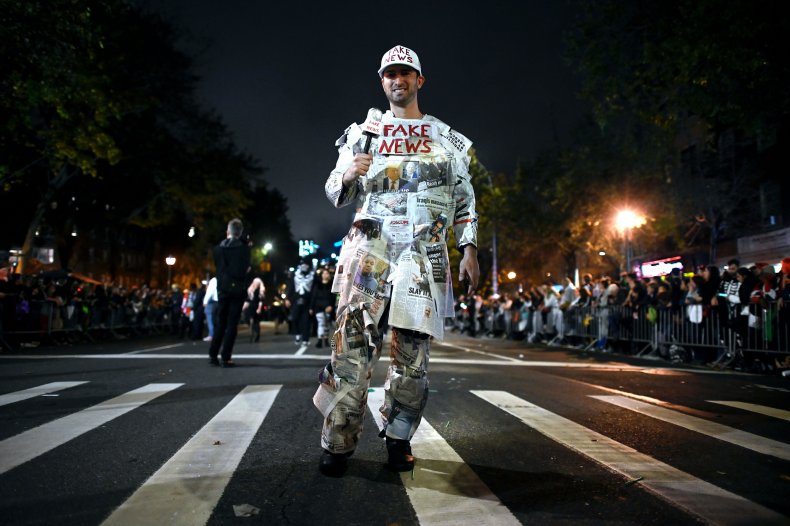 man dressed as fake news man dressed as fake news