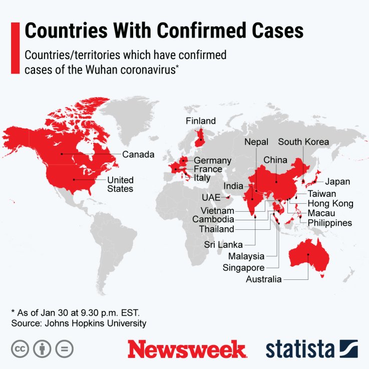 coronavirus, spread, countries, china, map