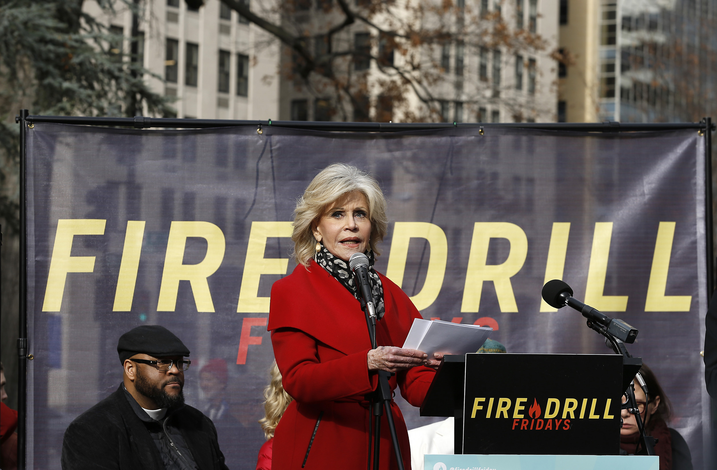 Fonda Brings Her Change Protest 'Fire Drill Fridays' That Red Coat) to Los Angeles
