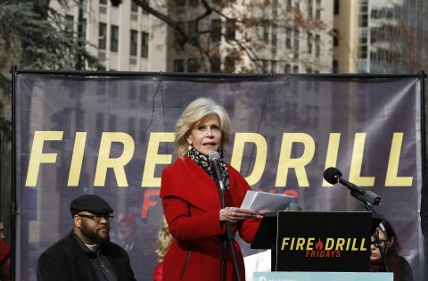 Jane Fonda Brings Her Climate Change Protest ‘Fire Drill Fridays’ (And That Red Coat) to Los Angeles