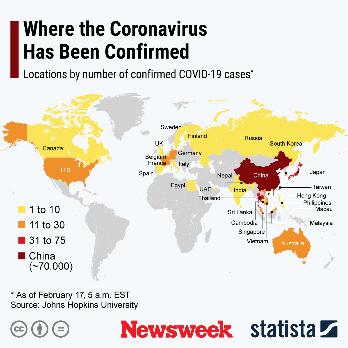 Coronavirus Update Map Shows More Than 71,000 Confirmed Cases in 26