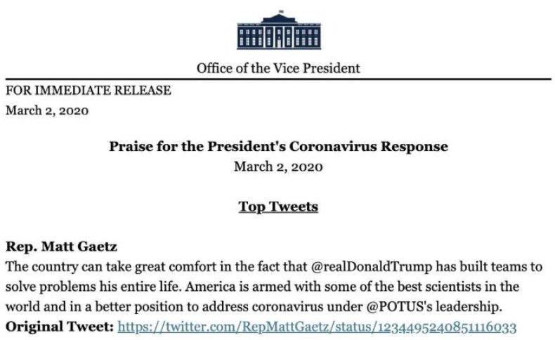 white house coronavirus praise list
