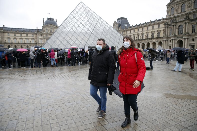 Paris France coronavirus masks tourists March 2020