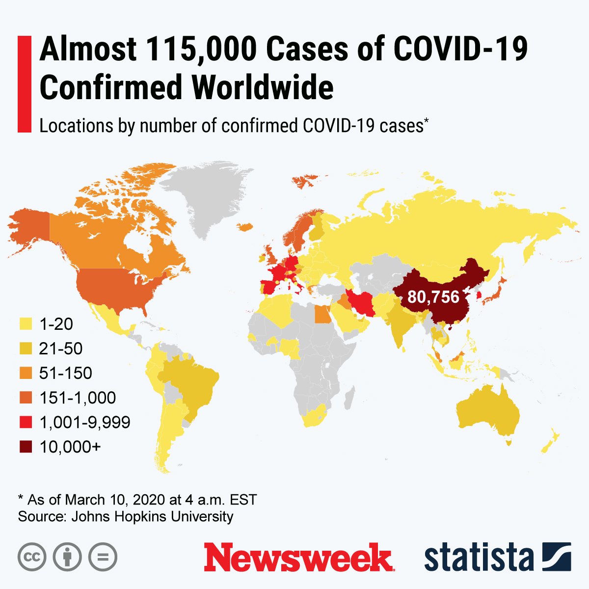 Statista World Map Coronavirus March 10, 2020