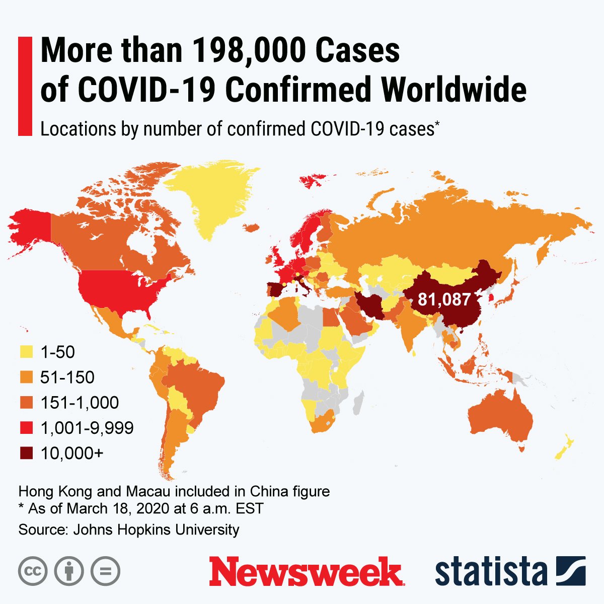 Statista Coronavirus World Map March 18, 2020