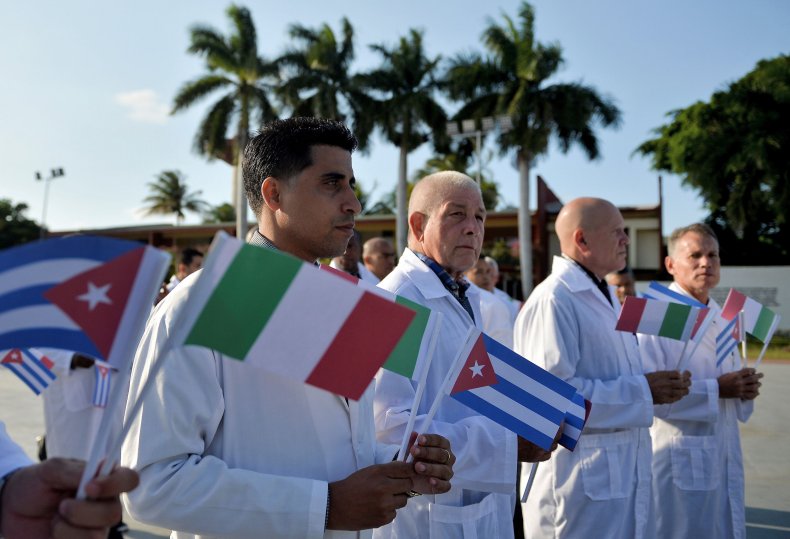 cuba, medical, brigade, italy, flags, coronavirus