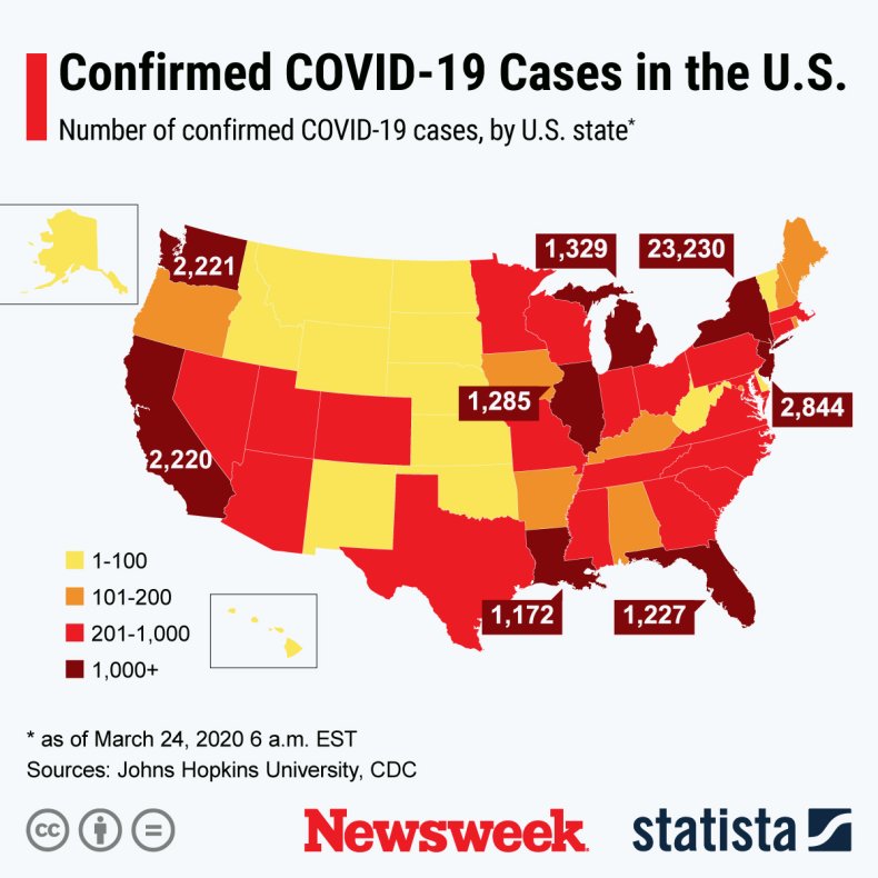 U.S. COVID-19 cases by state March 24