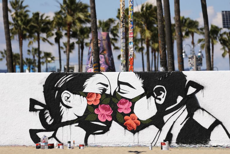 Venice beach, California, virus mask, March 2020