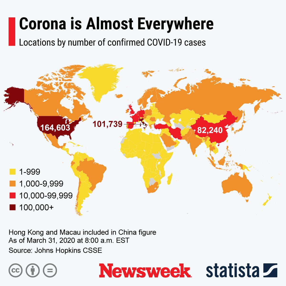 Number of worldwide coronavirus cases March 31