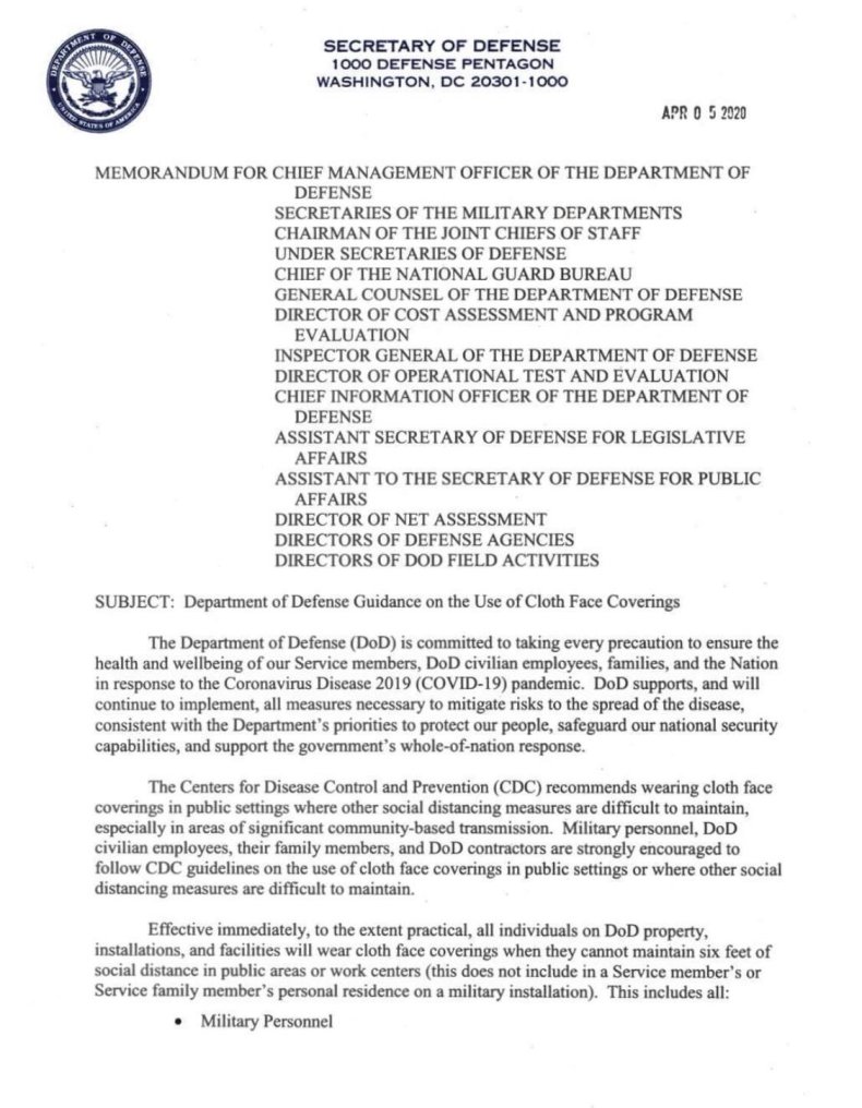us, military, mask, coronavirus, rules, document, one