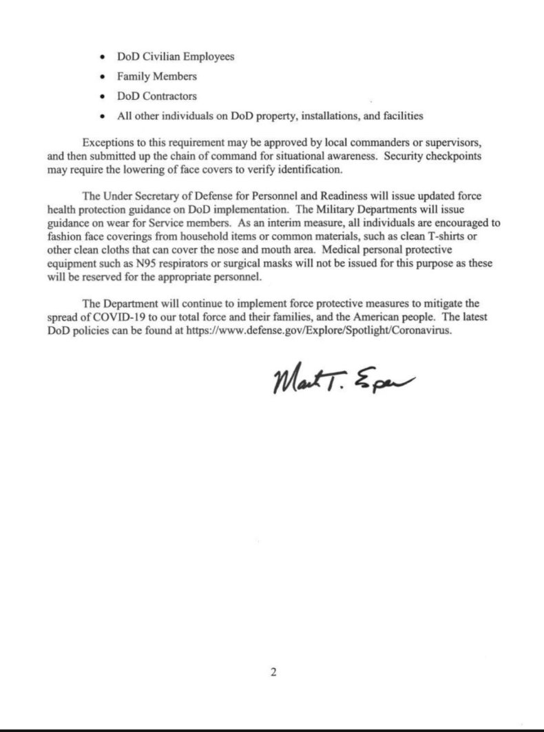 us, military, mask, coronavirus, rules, document, two