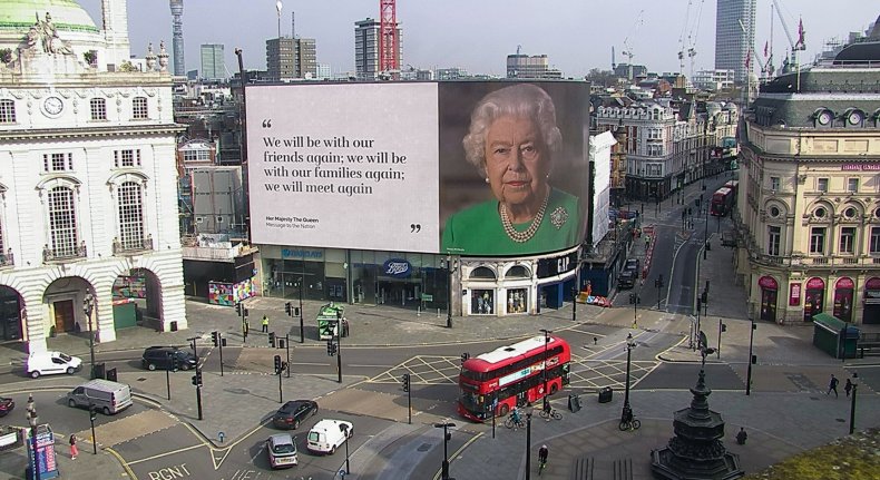 Queen Elizabeth II's Coronavirus Message, Piccadilly Circus