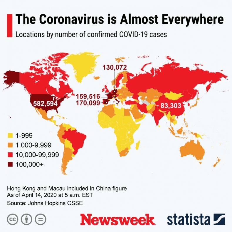 global COVID-19 virus cases, April 14, 2020