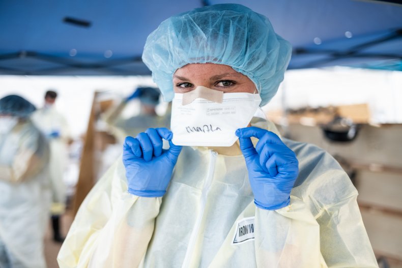 medical worker, emergency field hospital in Central Park on April 08, 2020 in New York City.