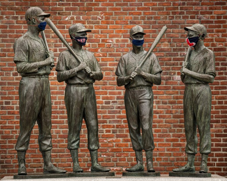 Boston, teammates statue, masks, coronavirus, April 2020