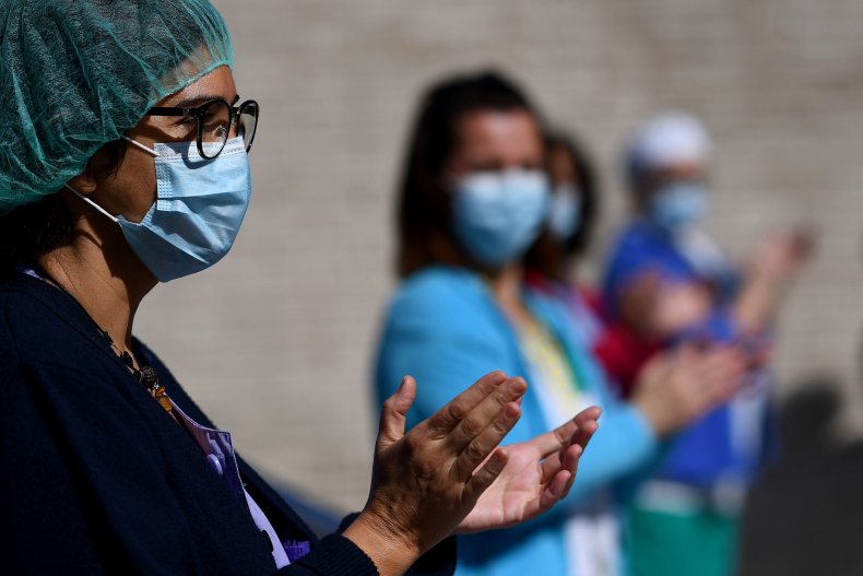 Health workers, Madrid, Spain, coronavirus, April 2020
