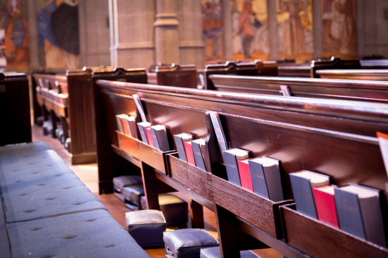 Church Pews within a Church, containing cushions, Hymn book and Bible Church Pews within a Church, containing cushions, Hymn book and Bible