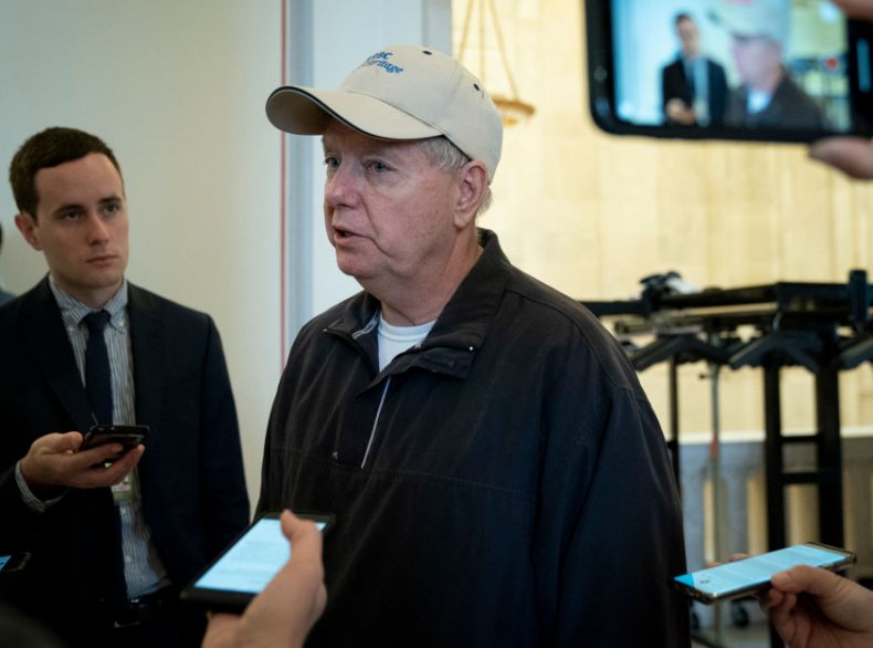 South Carolina Sen. Lindsey Graham with Reporters