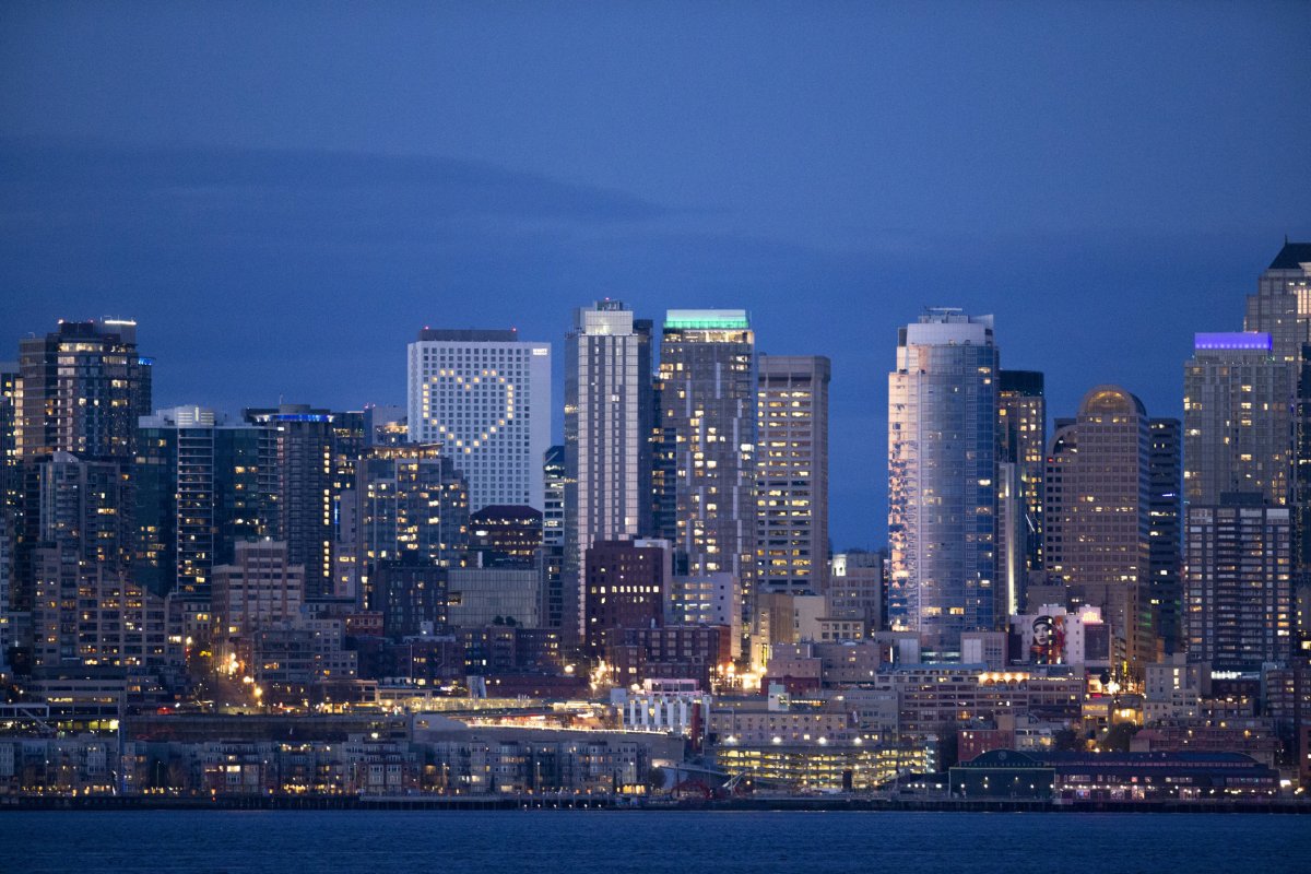 Seattle, Washington, cityscape, night, April 2020