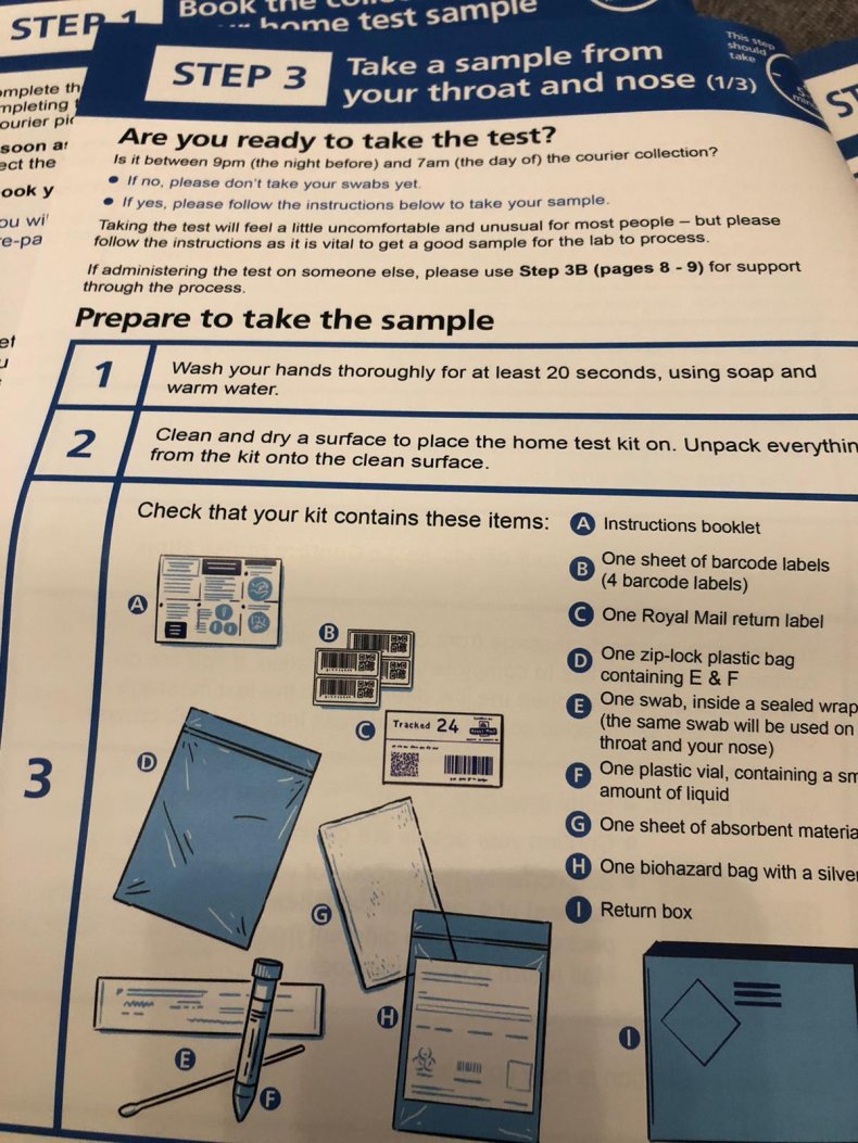 Photo of coronavirus test instruction leaflet Photo of coronavirus test instruction leaflet