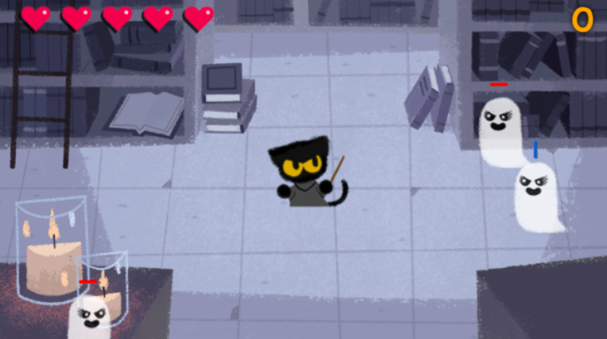 Popular Google Doodle Games: Defend the Magic Cat Academy Against Ghosts in  Throwback Halloween Game