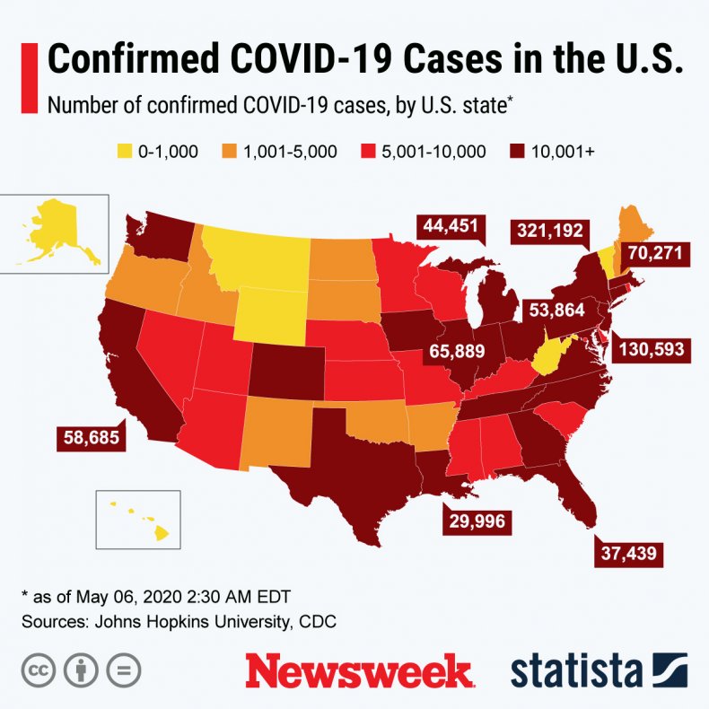The graphic shows the number of confirmed COVID-19 cases by U.S. State
