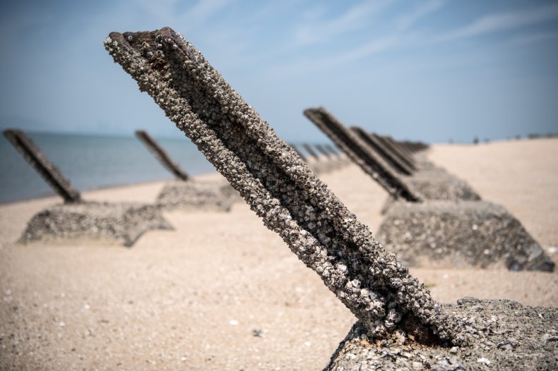 Anti-landing barricades on Taiwanese island