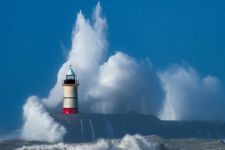 lighthouse, waves
