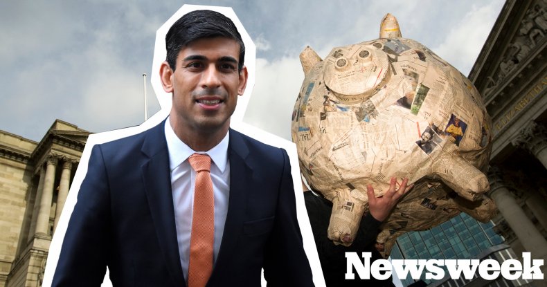 Rishi Sunak comp image including piggy-bank