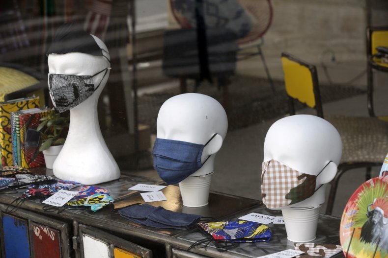 Mannequins wearing face masks