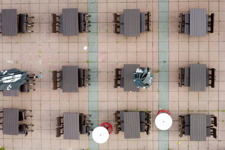 empty tables drone shot