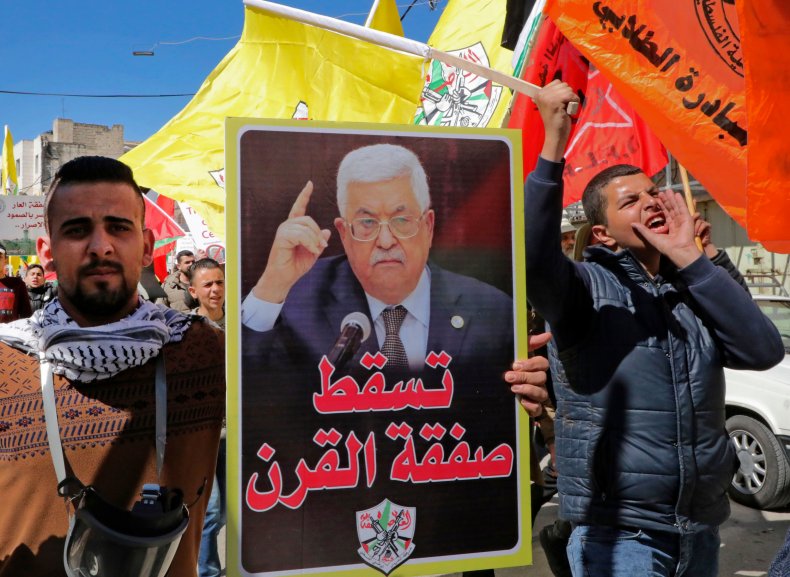 palestine, mahmoud, abbas, protest, deal, century
