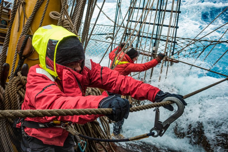 Bark Europa Antarctica Expedition Crew at Work