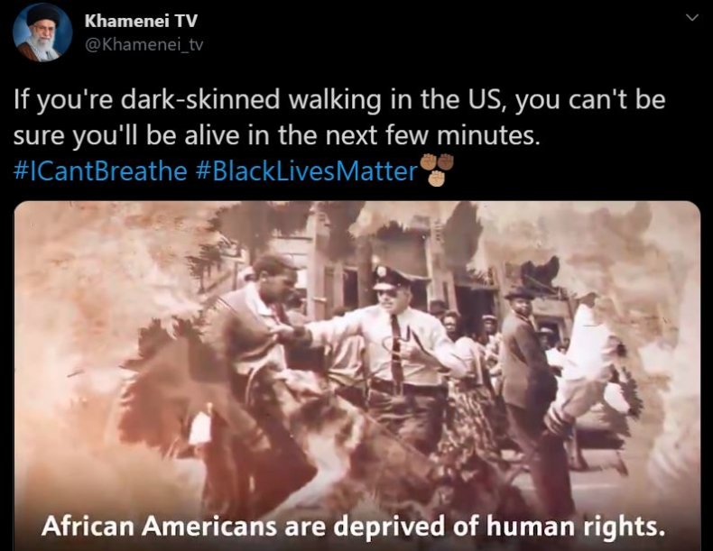 ali khamenei iran twitter racism Iran Leaders Criticize U.S. 'Racism' After George Floyd Death: Black Americans 'Not Sure They'll Be Alive in A Few Minutes'