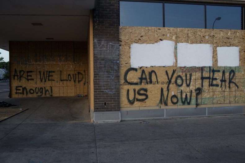 Building boarded up in Minneapolis