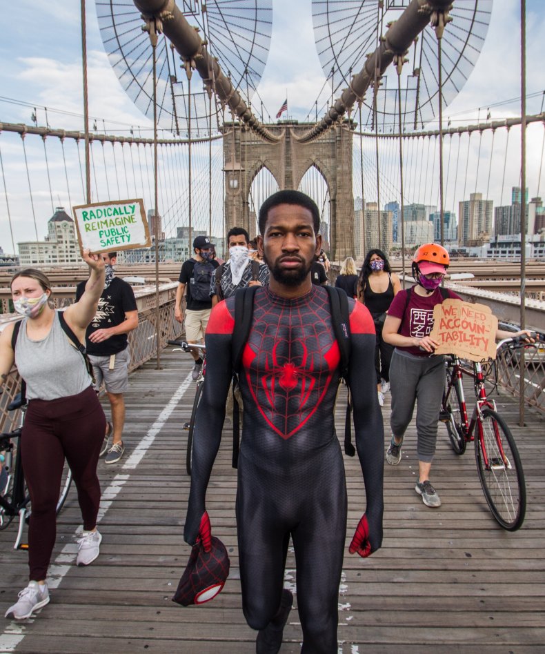 Spider-man, Manhattan Bridge, Black Lives Matter 