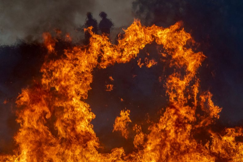Firefighters battle fire