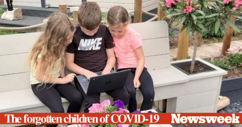 Children gathered around laptop