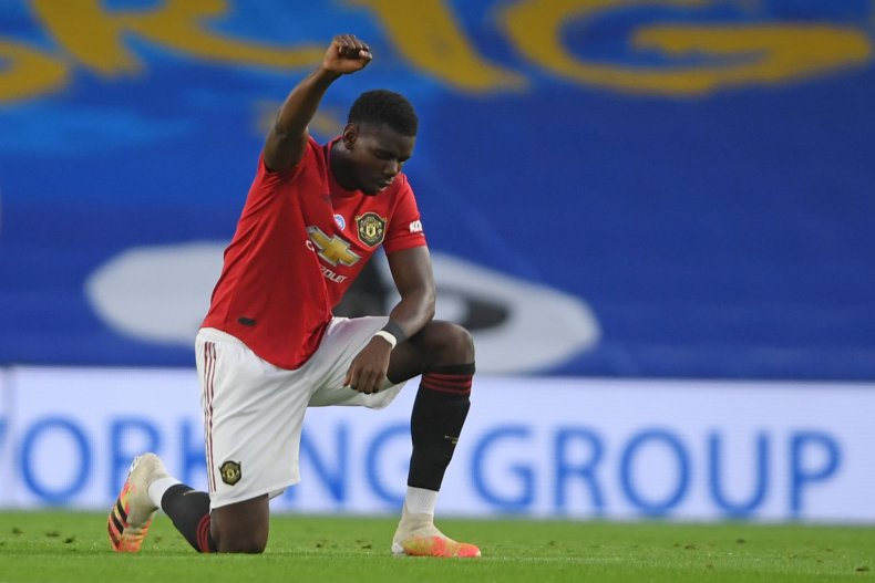 Paul Pogba takes knee before Premier League