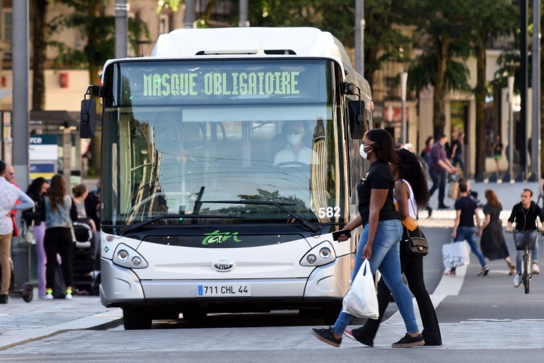 Nantes France bus face mask coronavirus 