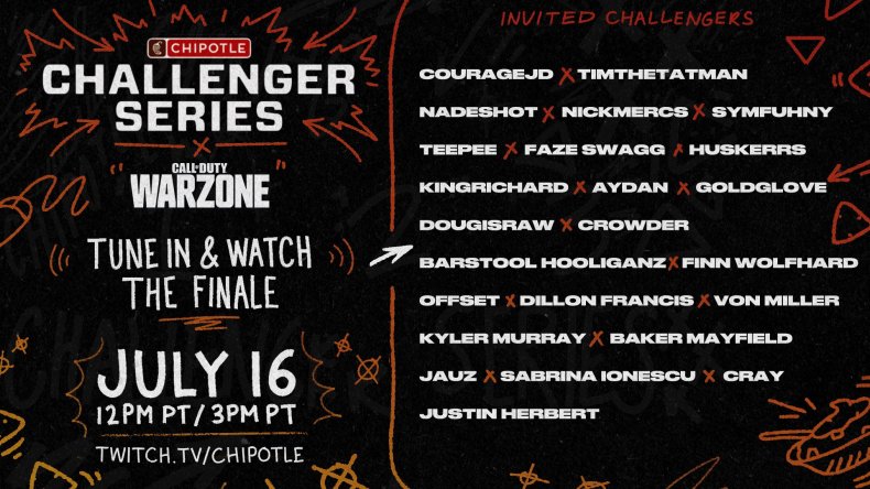 chipotle challenger series 2 start time teams