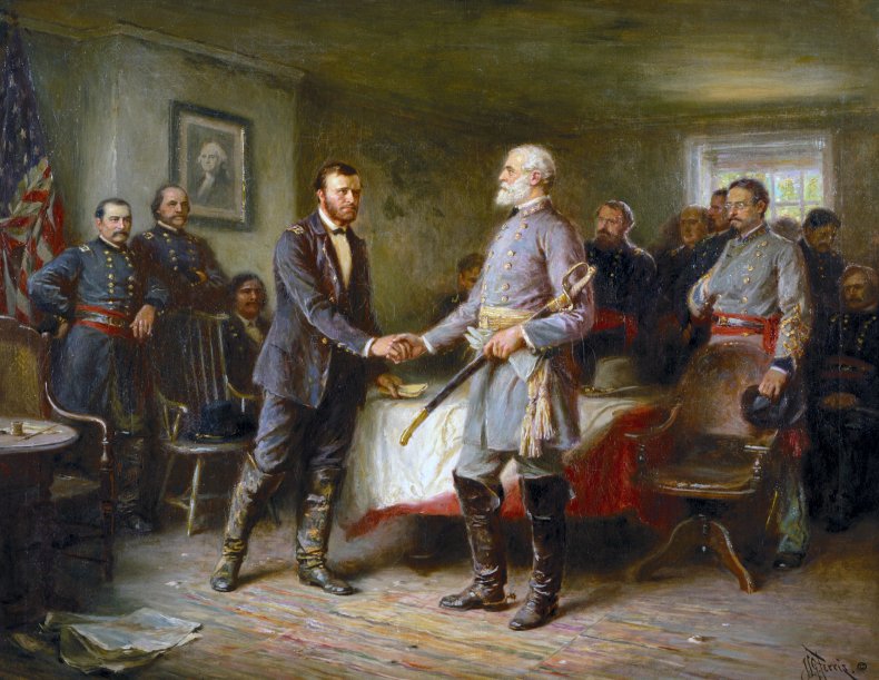 Robert E. Lee surrendering to Ulysses S.Grant