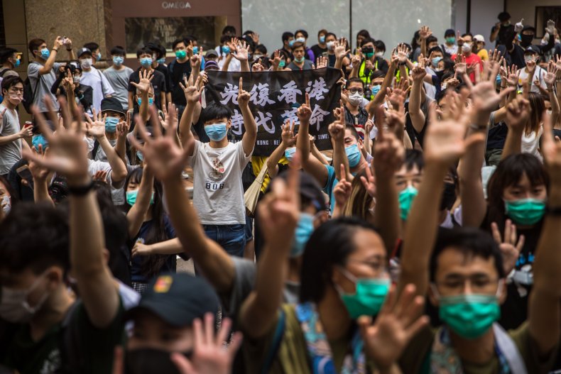 Protesters chant slogans in Hong Kong