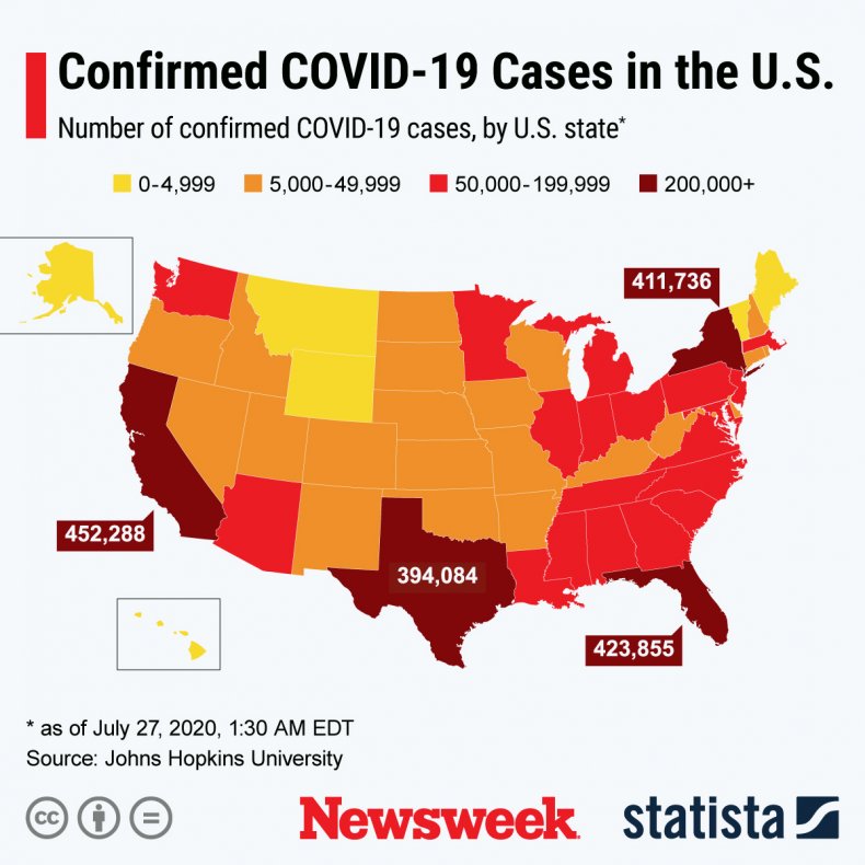 map of COVID-19 cases in U.S. 
