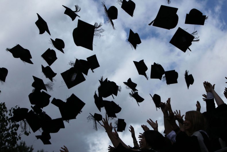  Students throw up their mortarboards