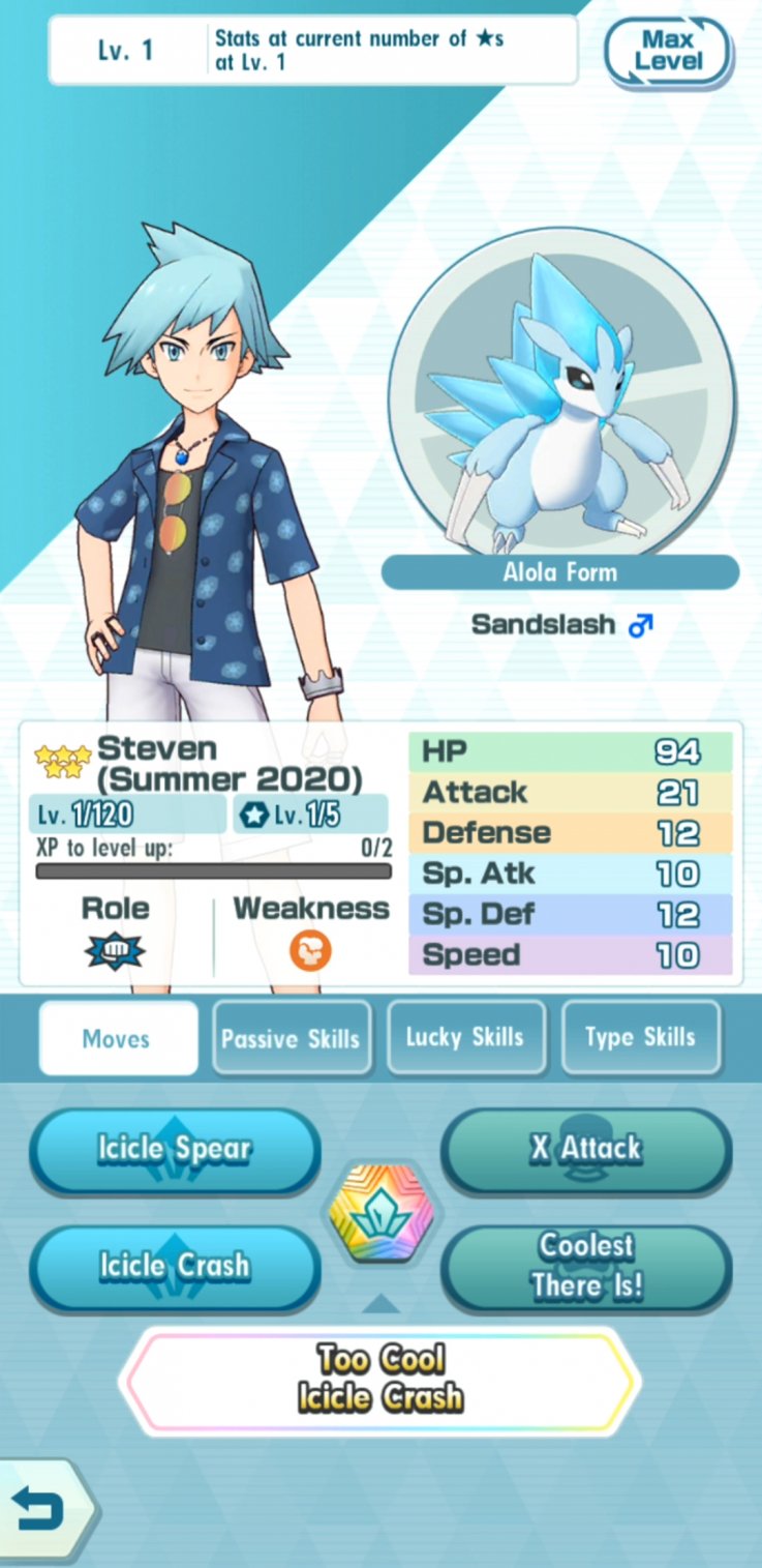 pokemon masters steven alolan sandslash moves