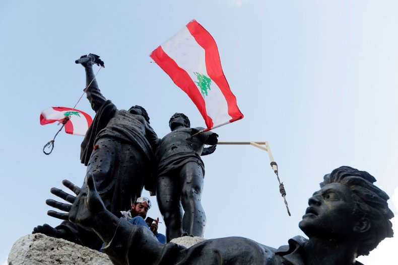 lebanon, beirut, blast, protests, flags