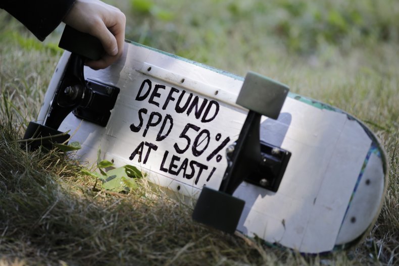 A "defund" advocate in Seattle