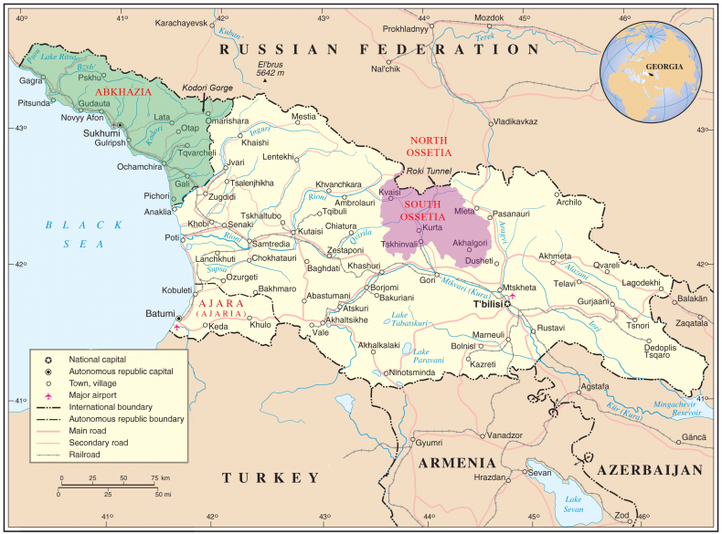 georgia, abkhazia, south, ossetia, map